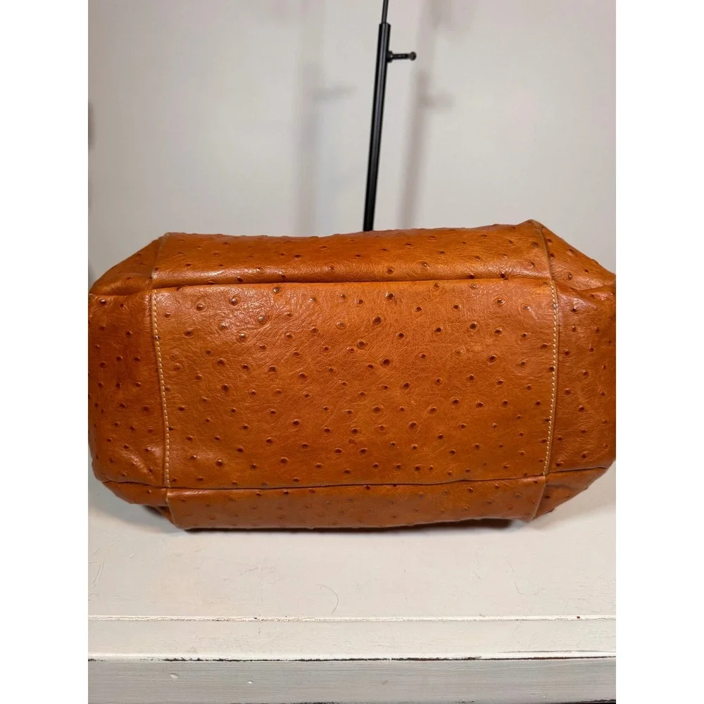 Dooney & Bourke Nina Ostrich Embossed Leather Hobo Bag Cognac Tan Shoulder Purse - Picture 5 of 11
